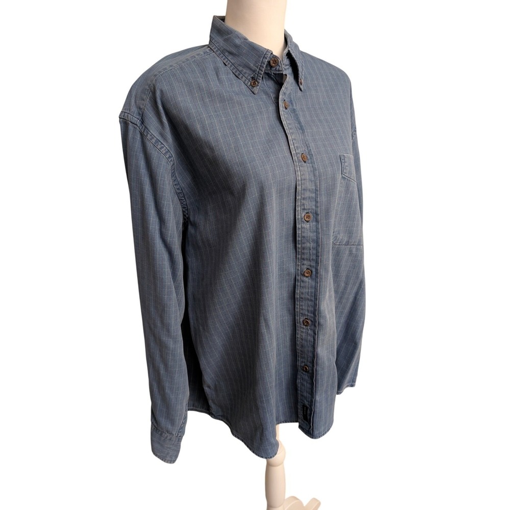 Perry Ellis America Men's Vintage Blue Cotton Denim Red White Pin Stripe Large